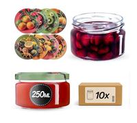 KADAX 10 vasetti per marmellata, 250 ml, con coperchio, ermetico, per miele e spezie, ideali come regalo, motivo: frutta esotica