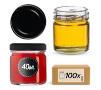 KADAX 100 mini bicchieri da 40 ml con coperchio a vite fi 43 mm, barattoli per conserve, spezie con coperchio, vasetti per prova, barattoli per marmellata, piccoli vasetti per miele (100 pezzi