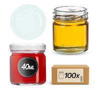 KADAX 100 mini bicchieri da 40 ml con coperchio a vite fi 43 mm, barattoli per conserve, spezie con coperchio, vasetti per prova, barattoli per marmellata, piccoli vasetti per miele (100 pezzi