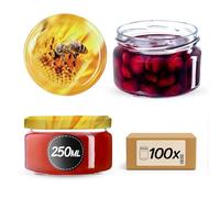 KADAX 100 vasetti per conserve da 250 ml, con coperchio Twist-Off fi82, per dessert, ermetici e lavabili in lavastoviglie, vetro a parete spessa, selezione di tappi a vite (api)