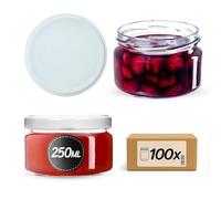KADAX 100 vasetti per conserve da 250 ml, con coperchio Twist-Off fi82, per dessert, ermetici e lavabili in lavastoviglie, vetro a parete spessa, scelta di tappi a vite (bianco)