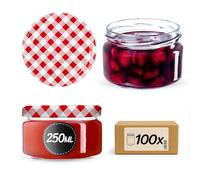KADAX 100 vasetti per conserve da 250 ml, con coperchio Twist-Off fi82, per dessert, ermetici e lavabili in lavastoviglie, vetro a parete spessa, selezione di tappi a vite (rosso a quadretti)