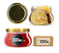 KADAX 100 vasetti per conserve da 300 ml con coperchio a vite fi82 mm, in miniatura per miele e spezie, vasetti per marmellata con coperchio, barattoli ermetici da regalare