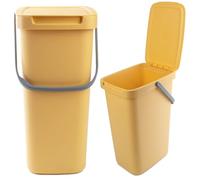 KADAX - 12 l - Pattumiera con coperchio e manico, in plastica, per la raccolta dei rifiuti, rettangolare, con coperchio ribaltabile - giallo