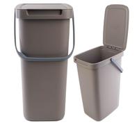 KADAX - 12 l - Pattumiera con coperchio e manico, in plastica, per la raccolta dei rifiuti, rettangolare, con coperchio ribaltabile - marrone