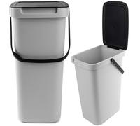 KADAX - 12 l - Pattumiera con coperchio e manico, in plastica, per la raccolta dei rifiuti, rettangolare, con coperchio ribaltabile - grigio