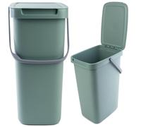 KADAX - 12 litri - Pattumiera con coperchio e manico, in plastica, per la selezione selettiva, rettangolare con coperchio a cerniera - verde
