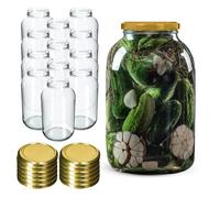 KADAX 12 pezzi Barattoli in Vetro 4L con Coperchio a Vite fi100mm per Cetrioli, Kombucha, Kimchi | Vasi Conserva Apertura Larga per Fermentazione e Sottaceti (Dorato)