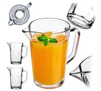 KADAX 2 brocche da 1 l, in vetro resistente, brocca per acqua con beccuccio e manico maneggevole, caraffa in vetro per bevande fredde, succhi di frutta, latte, tè freddo, trasparente (Tim)