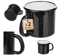 KADAX 2 tazze smaltate da 1150 ml per tè e caffè, tazze da campeggio, grandi tazze da caffè con manico, in acciaio smaltato, tazze da tè (nero)