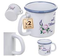 KADAX 2 tazze smaltate da 1150 ml per tè e caffè, tazze da campeggio, grandi tazze da caffè con manico, in acciaio smaltato, tazze da tè (bianco)