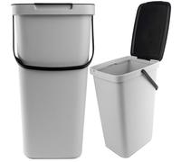 KADAX - 20 l - Pattumiera con coperchio e manico, in plastica, per la raccolta dei rifiuti, rettangolare, con coperchio ribaltabile - grigio