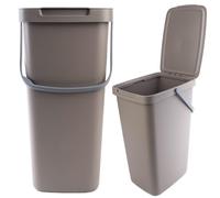 KADAX - 20 l - Pattumiera con coperchio e manico, in plastica, per la raccolta dei rifiuti, rettangolare, con coperchio ribaltabile - marrone