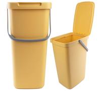 KADAX - 20 l - Pattumiera con coperchio e manico, in plastica, per la raccolta dei rifiuti, rettangolare, con coperchio ribaltabile - giallo