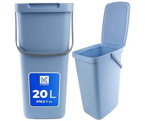 KADAX - 20 l - Pattumiera con Coperchio e Manico, in plastica, per la Raccolta dei rifiuti, Rettangolare, con Coperchio Ribaltabile - Blu