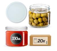 KADAX 20 vasetti per conserve con coperchio a vite, vasetti per marmellata da 330 ml, vasetti per conserve per marmellate, confetture, miele, vasetti con chiusura a vite (Bianco)