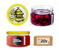 KADAX 20 vasetti per conserve da 250 ml, con coperchio Twist-Off fi82, per dessert, ermetici e lavabili in lavastoviglie, vetro a parete spessa, scelta di tappi a vite (alveare)