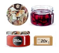 KADAX 20 vasetti per conserve da 250 ml, con coperchio Twist-Off fi82, per dessert, ermetici e lavabili in lavastoviglie, vetro a parete spessa, scelta di tappi a vite (funghi)