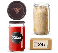 KADAX - 24 pezzi di vasetti da 720 ml con coperchio a vite fi82 mm per inscatolamento, conservazione e preparazione dei pasti - Barattoli ermetici a chiusura twist-off (Ape d'oro / 24 pezzi)
