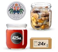 KADAX 24 vasetti da 425 ml con coperchio a vite fi82 mm per inscatolamento, conservazione e preparazione dei pasti - Barattoli ermetici con chiusura twist-off (galletti, 24 pz.)