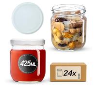 KADAX 24 vasetti da 425 ml con coperchio a vite fi82 mm per inscatolamento, conservazione e preparazione dei pasti - Barattoli ermetici con chiusura twist-off (Bianco/24 pz.)