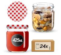 KADAX 24 vasetti da marmellata da 425 ml con coperchio a vite fi82 mm per inscatolamento, conservazione e preparazione dei pasti - Barattoli ermetici con chiusura twist-off (a quadretti rossi/24 pz.)