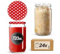KADAX 24 vasetti per conserve da 720 ml con coperchio a vite fi82 mm, per conservare, conservare e preparare i pasti - Bicchieri ermetici Twist-off (cuore/24 pezzi)