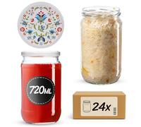 KADAX 24 vasetti per conserve da 720 ml con coperchio a vite fi82 mm, per conservare, conservare e preparare i pasti - Barattoli ermetici Twist-off (fiori/24 pezzi)