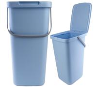 KADAX - 25 l - Pattumiera con coperchio e manico, in plastica, per la raccolta dei rifiuti, rettangolare, con coperchio ribaltabile - blu