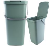 KADAX - 25 l - Pattumiera con coperchio e manico, in plastica, per la raccolta dei rifiuti, rettangolare, con coperchio ribaltabile - verde