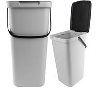 KADAX - 25 l - Pattumiera con coperchio e manico, in plastica, per la raccolta dei rifiuti, rettangolare, con coperchio ribaltabile - grigio