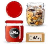 KADAX 48 barattoli da 425 ml con coperchio a vite fi82 mm per insalata, sottaceti, conserve e preparazione dei pasti - Barattoli ermetici Twist-off (Rosso/48 pz.)