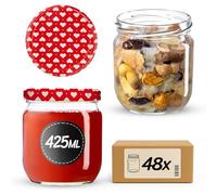 KADAX 48 vasetti per conserve da 425 ml con coperchio a vite fi82 mm, per conservare, conservare e preparare i pasti - Barattoli ermetici Twist-off (cuore/48 pezzi)