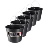 KADAX 5 secchi da costruzione, da 12 l, in plastica, per giardino, cantiere, secchio nero, secchio per cemento, secchio per malta, secchio per tacchino, secchio da muratore (5)
