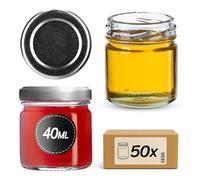 KADAX 50 mini bicchieri da 40 ml con coperchio a vite fi 43 mm, barattoli per conserve, spezie con coperchio, vasetti per prova, barattoli per marmellata, piccoli vasetti per miele (50 pezzi