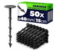 KADAX 50 picchetti in plastica, picchetti lunghi 15 cm, con diametro della testa di 40 mm, per il fissaggio di tessuto non tessuto da giardino e telo erbacce in giardino