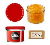 KADAX 50 vasetti per conserve con coperchio a vite, vasetti da 235 ml fi82, piccoli barattoli per marmellate con coperchio, vasetti ermetici da regalare, barattoli a vite (rosso)