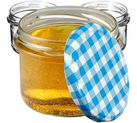KADAX 50 vasetti per conserve con coperchio a vite, vasetti da 235 ml fi82, piccoli barattoli per marmellate con coperchio, vasetti ermetici da regalare, barattoli a vite (blu a quadri)