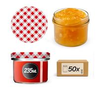 KADAX 50 vasetti per conserve con coperchio a vite, vasetti da 235 ml fi82, piccoli barattoli per marmellate con coperchio, barattoli ermetici da regalare, barattoli a vite (rosso a quadretti)