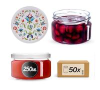 KADAX 50 vasetti per conserve da 250 ml con coperchio a vite fi82 mm, per dessert, marmellate con coperchio Twist-Off, ermetici e lavabili in lavastoviglie, vetro spesso (fiori, 50 pezzi)