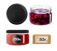 KADAX 50 vasetti per conserve da 250 ml con coperchio a vite fi82 mm, per dessert, marmellate con coperchio Twist-Off, ermetici e lavabili in lavastoviglie, vetro spesso (nero opaco, 50 pezzi)