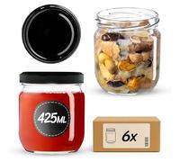 KADAX 6 barattoli per conserve da 425 ml con coperchio a vite fi82 mm, per conservare, conservare e preparare i pasti, ermetici Twist-off (nero/6 pezzi)