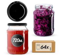 KADAX 64 pezzi Vasetti da Conserva 720 ml, ideali per l'invasatura e la conservazione, vasetti con chiusura a vite, vasetti per conserve con coperchio a vite, Twist Off fino a 82, barattoli per la