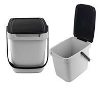 KADAX - 6L - Pattumiera con coperchio e manico, in plastica, per la raccolta dei rifiuti, rettangolare, con coperchio ribaltabile - grigio