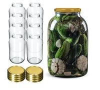 KADAX 8 pezzi Barattoli in Vetro 4L con Coperchio a Vite fi100mm, Vasi Ermetici Bocca Larga per Conserve, Sottaceti, Fermentazione, Kombucha, Kimchi, Cetrioli, Frutta (Dorato)