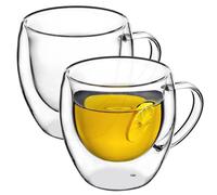 KADAX a doppia tazza di vetro parete, 250 ml, bicchiere con ampia presa, bicchiere da bere per succo, tè, caffè, cappuccino, acqua, tè freddo, ghiaccio, vetro universale, bicchiere, vuoto (2)