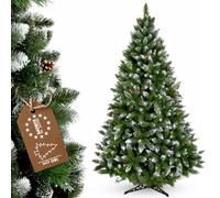 KADAX Albero di Natale artificiale 180 cm con brina e coni, verde abete con 391 rami, diametro circa 110 cm, albero di Natale in PVC con supporto in plastica (renna 180 cm)