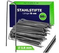 KADAX Ancoraggio a terra 150 x 40 mm, 50 pezzi, ancoraggi a terra in acciaio, ganci per fissaggio sicuro di tessuto non tessuto, picchetti per griglia prato, picchetti (nero)