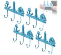 KADAX Appendiabiti marittimo in ghisa, set da 4 pezzi, appendiabiti da parete con 3 ganci, per bagno e casa sulla spiaggia, appendiabiti da parete (blu)