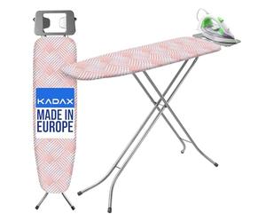 KADAX Asse da Stiro 110 x 30 cm con Altezza Regolabile, Supporto per Ferro e Copriasse in Cotone, Tavola da Stiro Pieghevole per Risparmiare Spazio (Pesca)